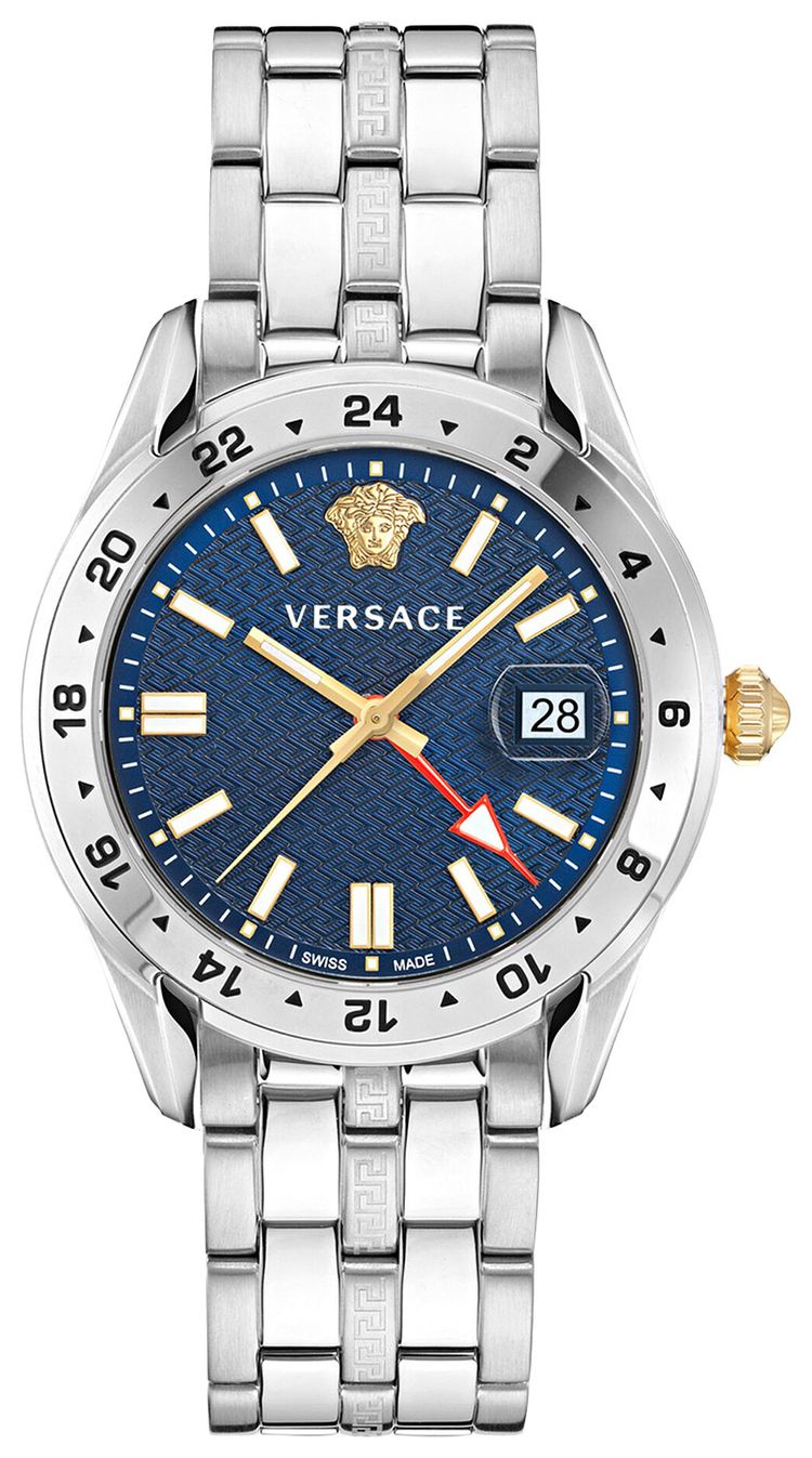 Versace Greca Time GMT Watch Stainless Steel