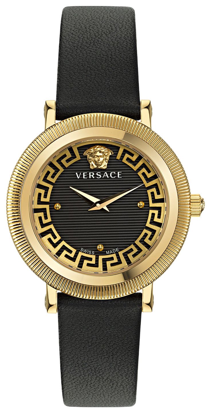 Versace Greca Flourish Leather Watch Gold