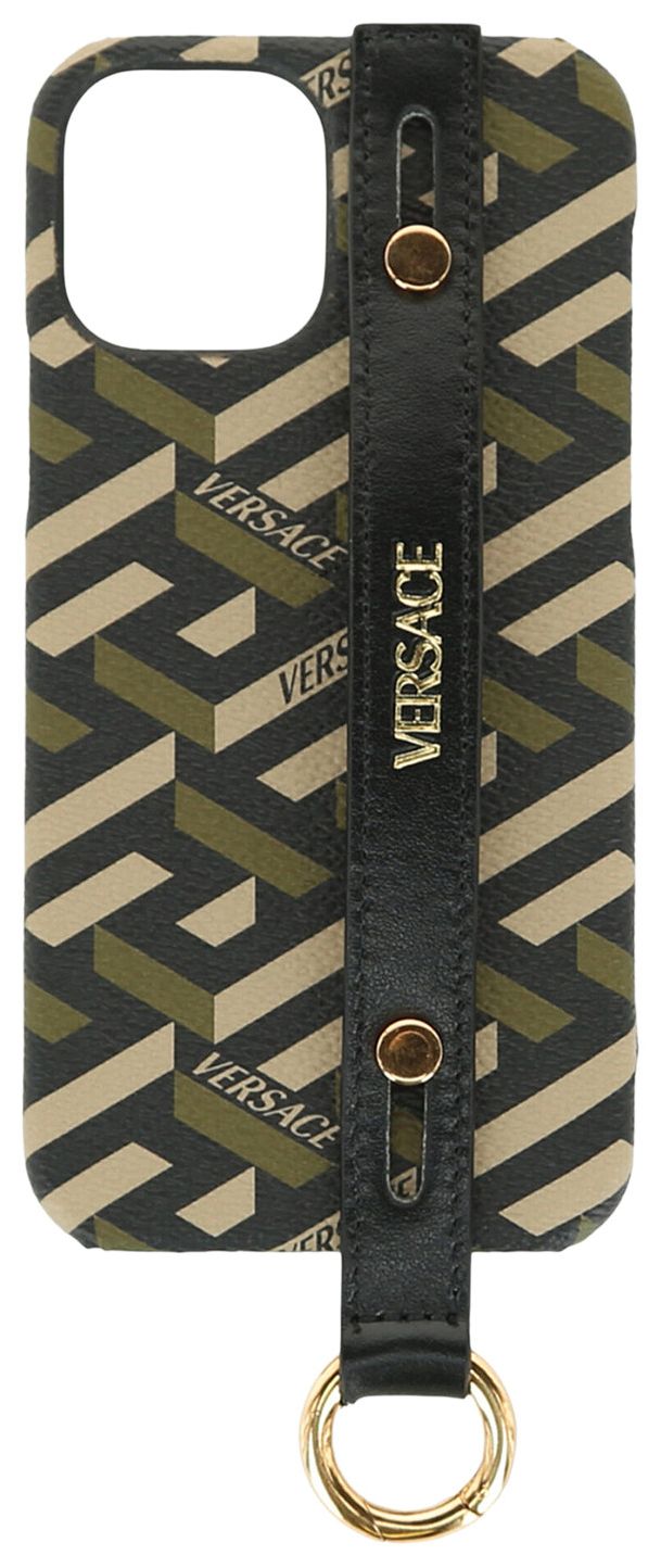 Versace Coated Canvas La Greca iPhone 12 Case Green