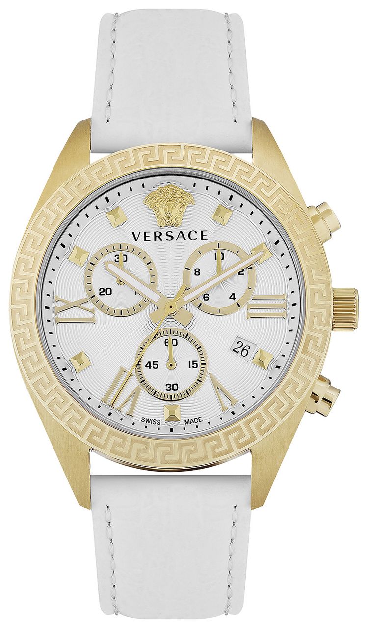 Versace Greca Chrono Leather Watch Gold