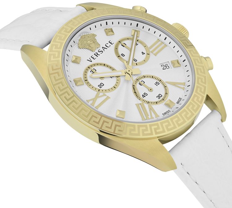 Versace Greca Chrono Leather Watch Gold