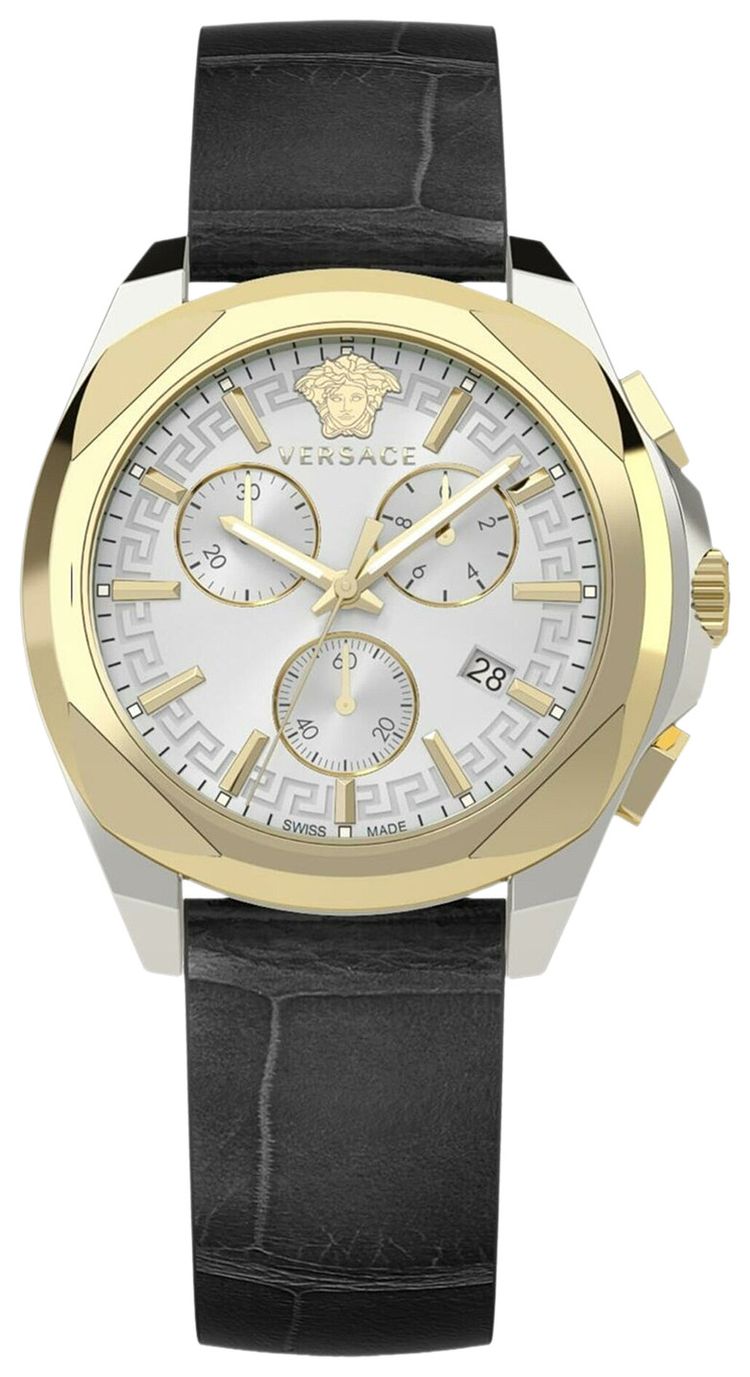 Versace Medusa Chrono Leather Watch Two Tone