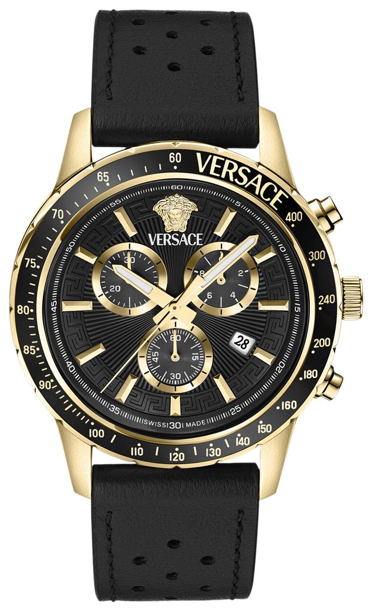 Versace Sport Chrono Leather Watch Gold