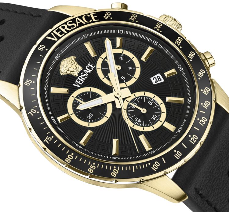 Versace Sport Chrono Leather Watch Gold