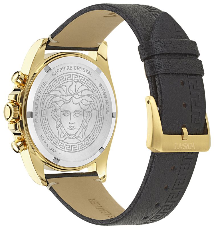Versace Greca Chrono Wave Leather Watch Gold