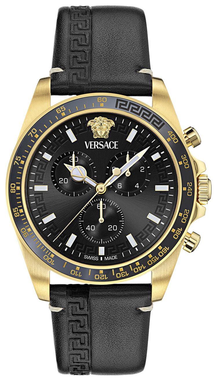 Versace Greca Chrono Wave Leather Watch Gold