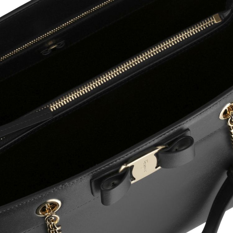 Ferragamo Vara Bow Smooth Leather Tote Black