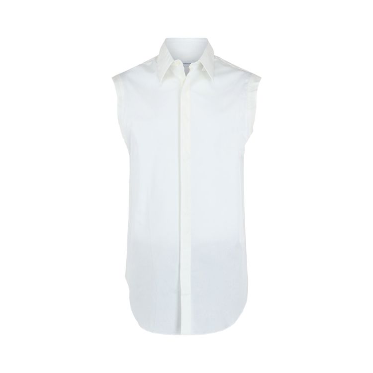 Ferragamo Raw Cut Sleeveless Tuxedo Shirt White