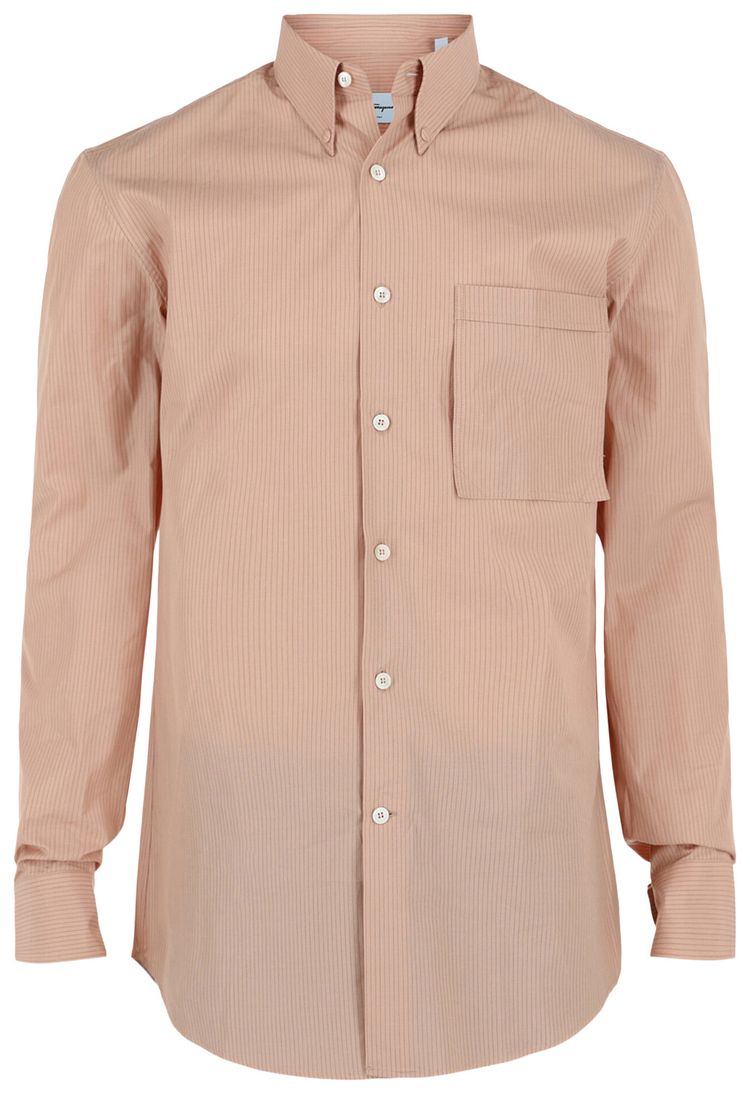 Ferragamo Striped Button Up Shirt Beige Khaki