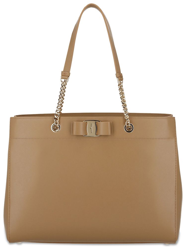 Ferragamo Vara Bow Smooth Leather Tote Camel
