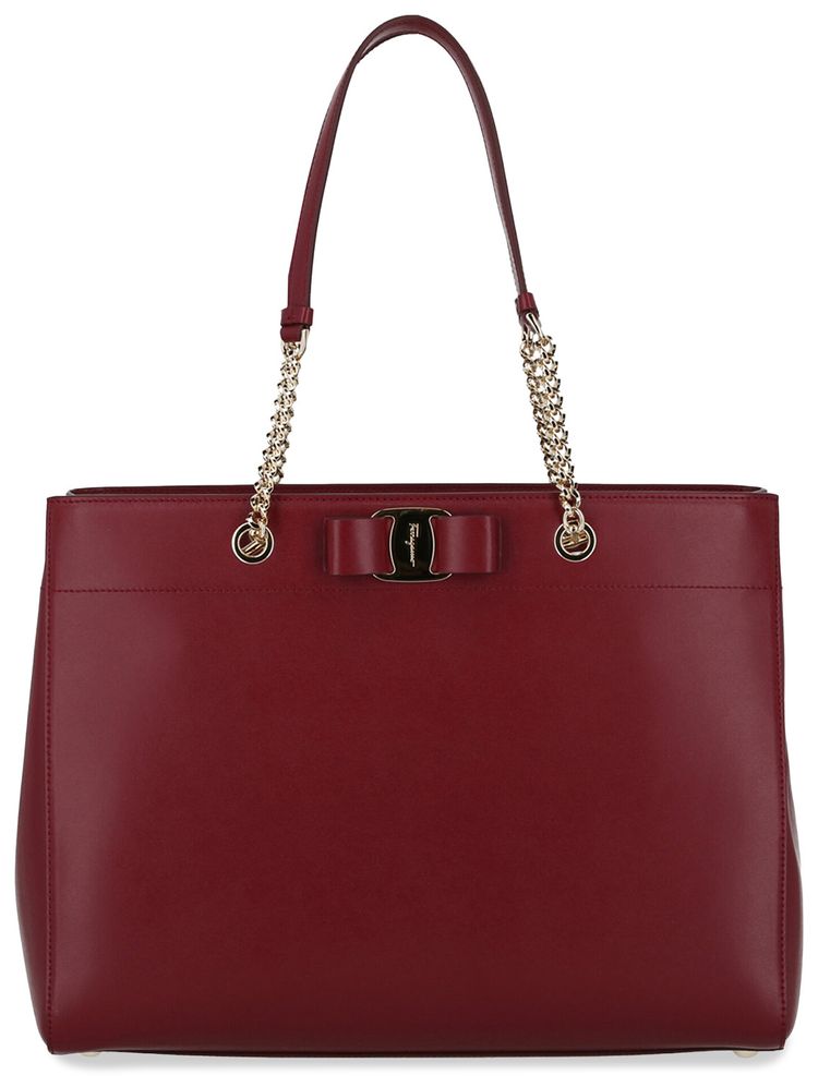 Ferragamo Vara Bow Smooth Leather Tote Carmine