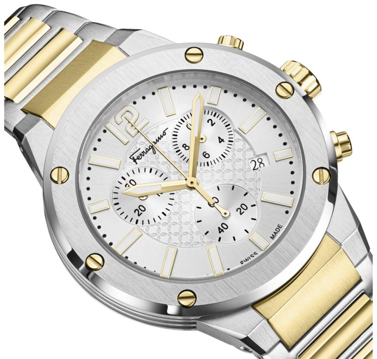 Ferragamo F 80 Chrono Bracelet Watch Two Tone