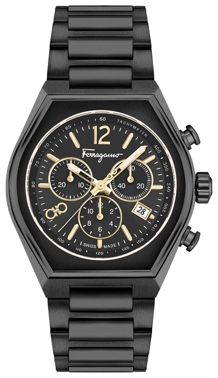 Ferragamo Tonneau Chrono Bracelet Watch Black