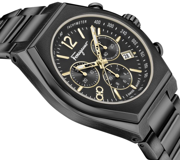 Ferragamo Tonneau Chrono Bracelet Watch Black