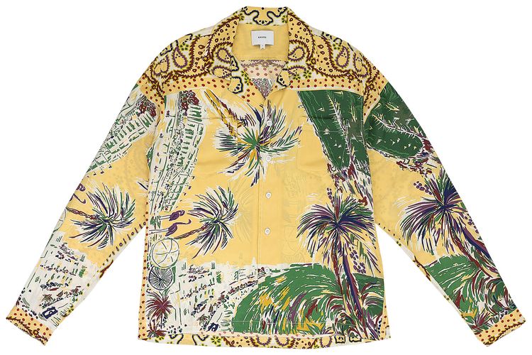 Rhude Palmina Silk Long Sleeve Button Down Shirt Multicolor
