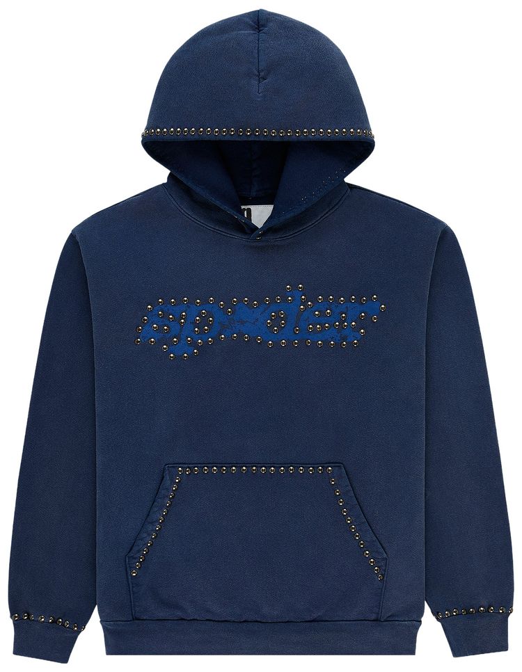 Sp5der Punk V3 Studded Hoodie Blue