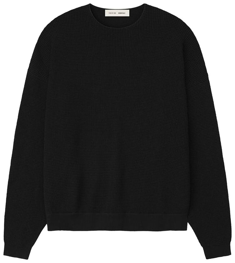 Fear of God Essentials Waffle Crewneck 90s Sweater Vintage Black