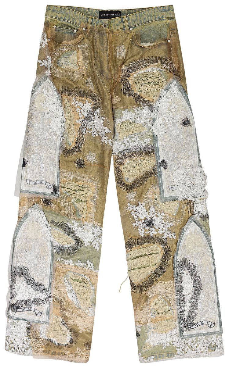 Who Decides War Overdyed Lace Wide Leg Jeans Tan