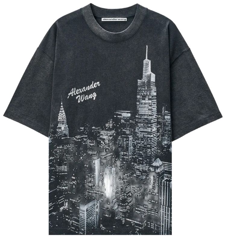 Alexander Wang Allover Hotfix Graphic Short Sleeve T Shirt Washed Black