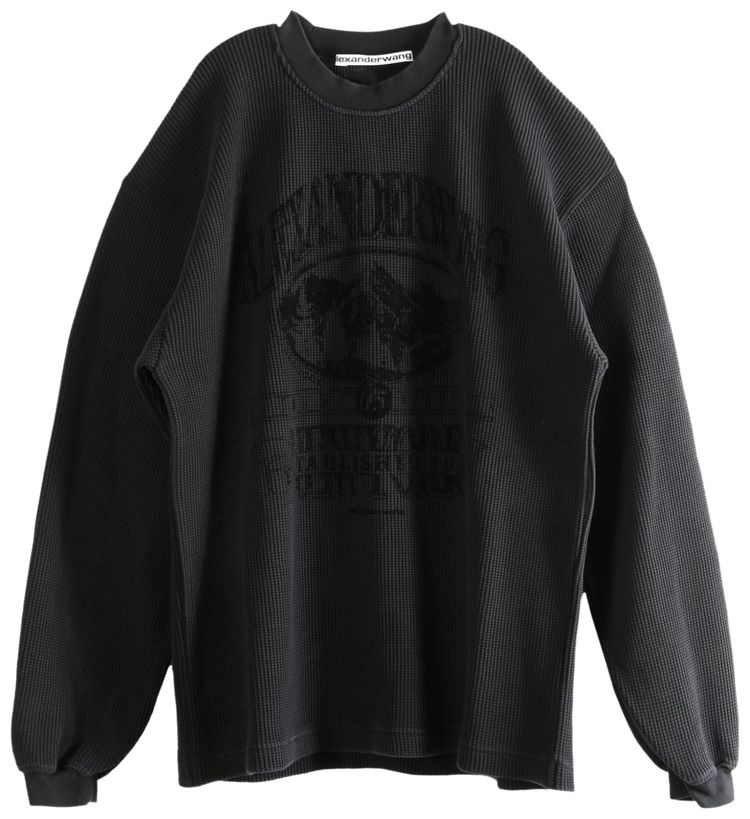 Alexander Wang Boxy Long Sleeve Graphic T Shirt Washed Black