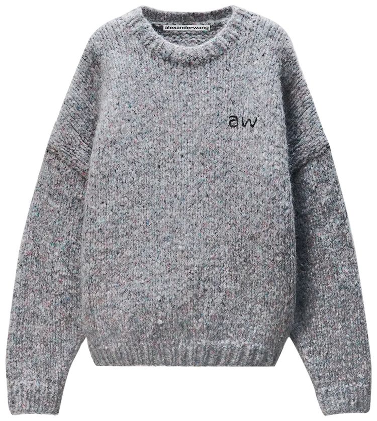 Alexander Wang Oversized Crewneck with AW Embroidery Pullover GreyMulticolor