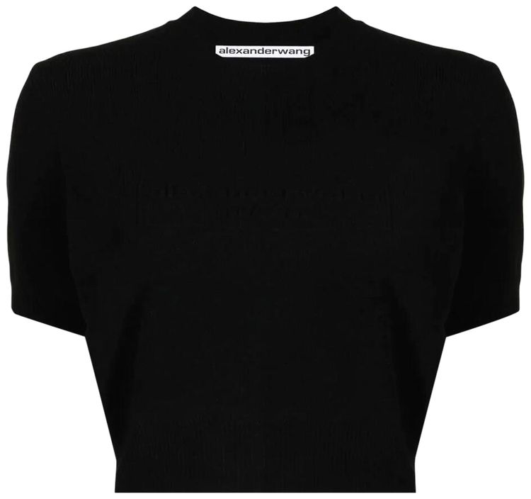 Alexander Wang Embossed Logo Ribbed Short Sleeve Tee Black
