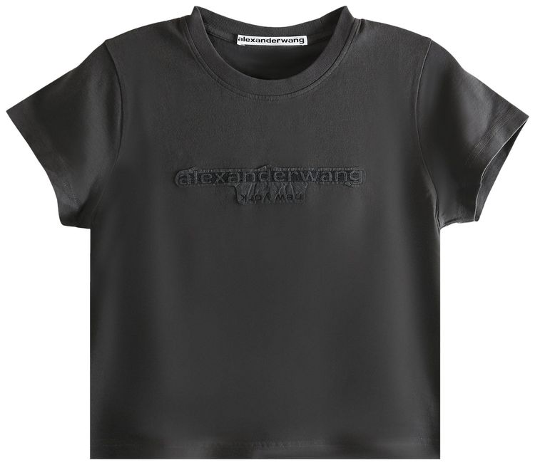 Alexander Wang Reverse Embroidery Logo Shrunken Tee Washed Black Bean