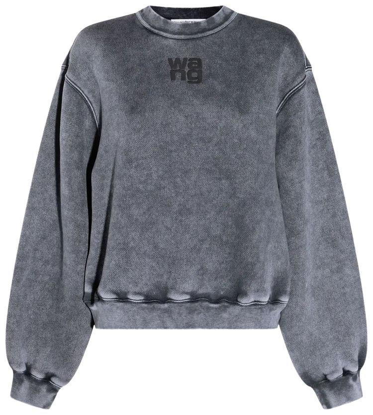 Alexander Wang Essential Terry Crew Puff Paint Logo Sweatshirt Washed Granite