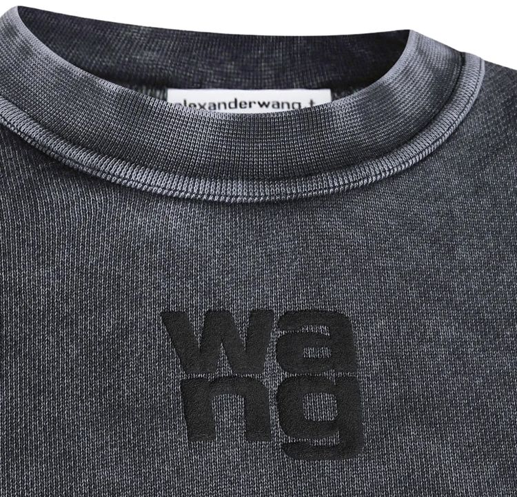 Alexander Wang Essential Terry Crew Puff Paint Logo Sweatshirt Washed Granite