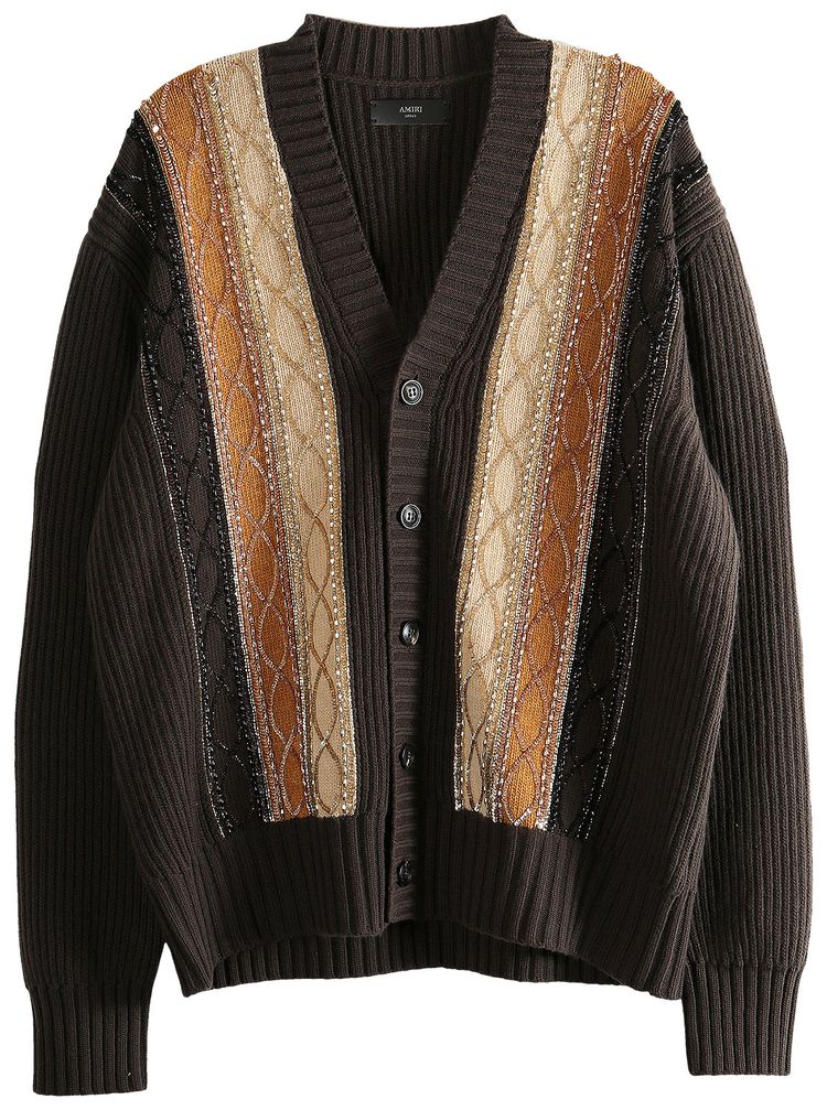 Amiri Embellished Striped Cardigan Dark Brown