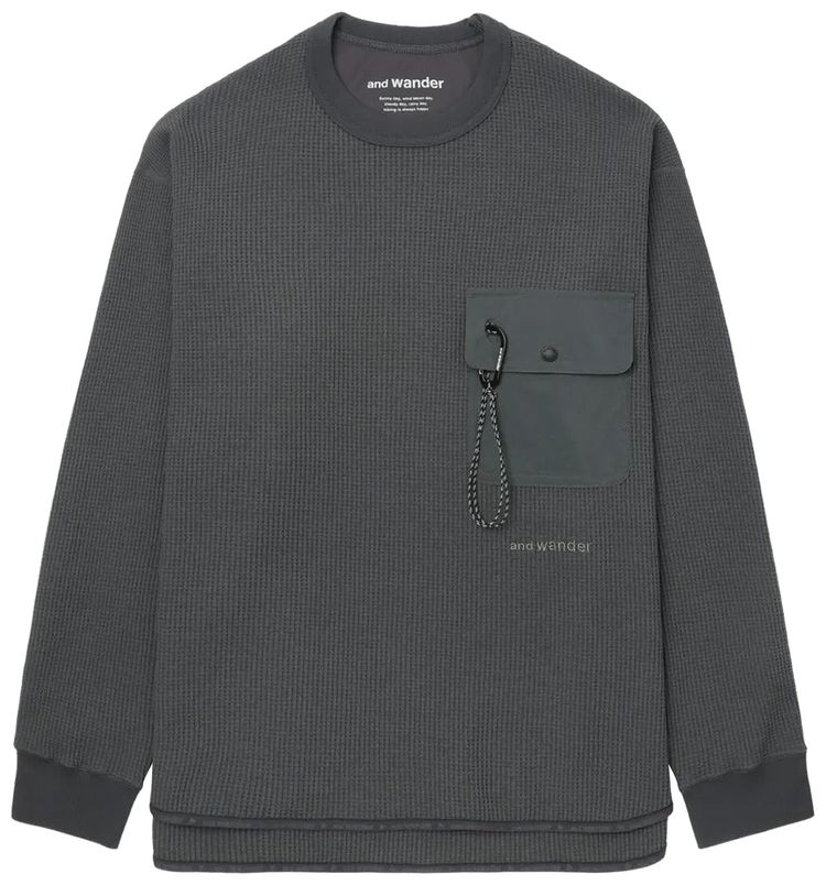 And Wander Waffle Long Sleeve T Grey