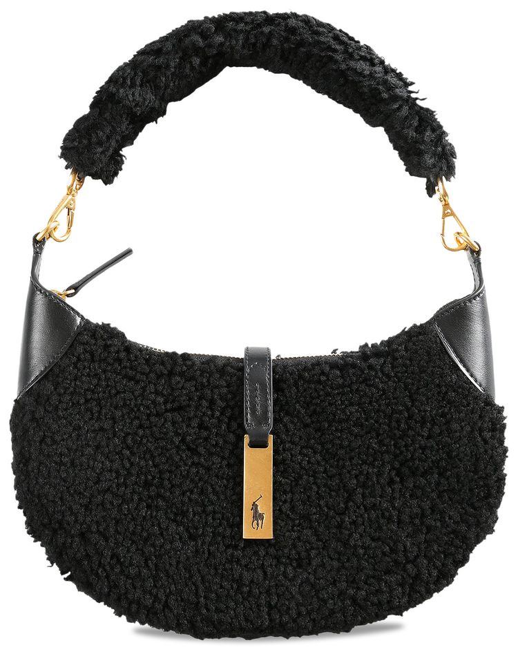 Polo Ralph Lauren Shearling Vachetta lD Small Shoulder Bag Black