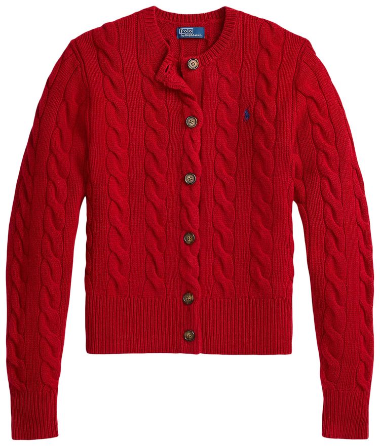 Polo Ralph Lauren Long Sleeve Crew Neck Cardigan Sweater Fireside Red