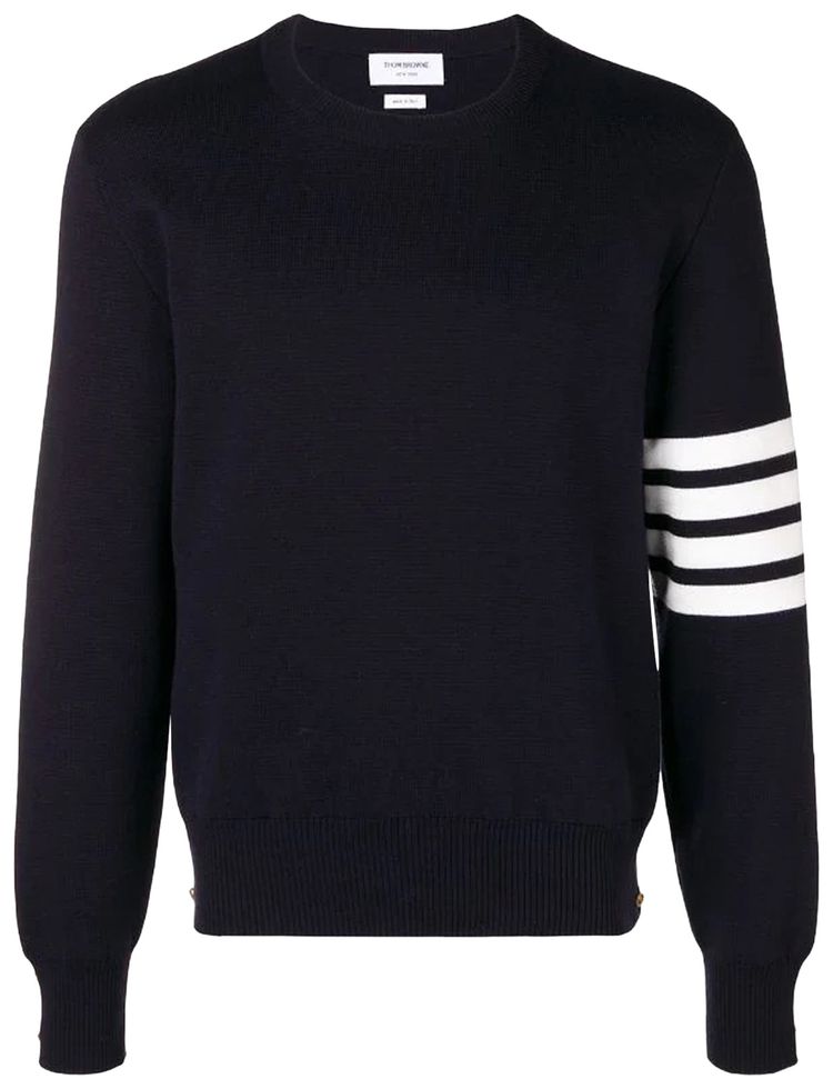 Thom Browne Milano Stitch Crew Neck Pullover In Cotton Crepe Navy