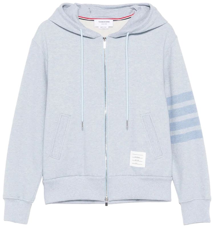 Thom Browne Melange Brushed Loopback Zip Up Hoodie Light Blue