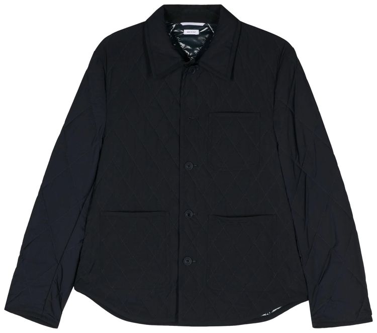 Thom Browne Quilted Shirt Jacket with Applied Pockets Navy
