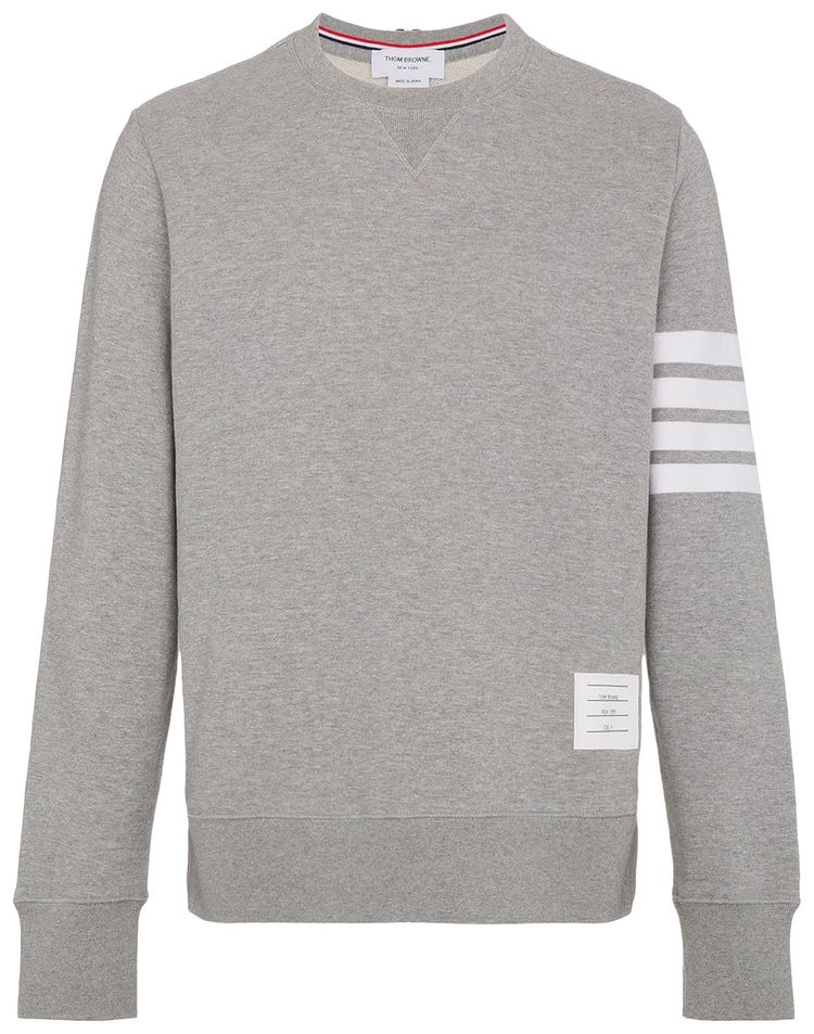 Thom Browne Classic Sweatshirt In Classic Loopback with Engineered 4 Bar Light Grey