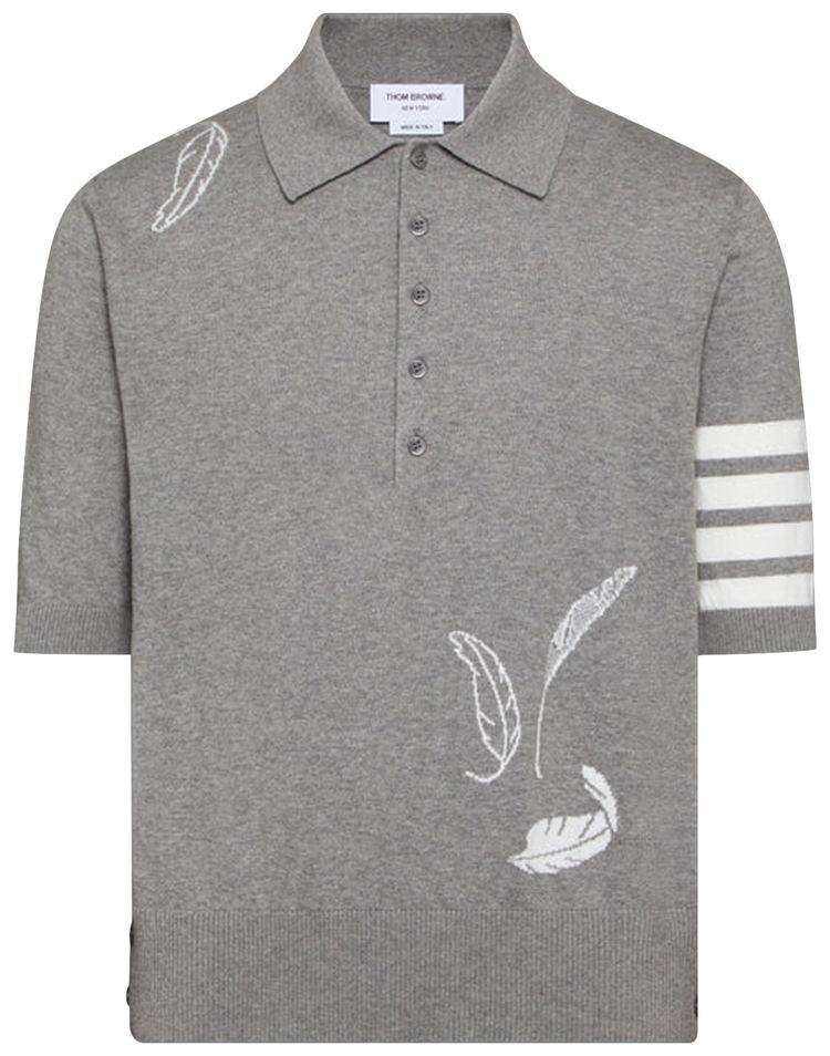 Thom Browne Feather Jersey Intasia Short Sleeve Polo Light Grey