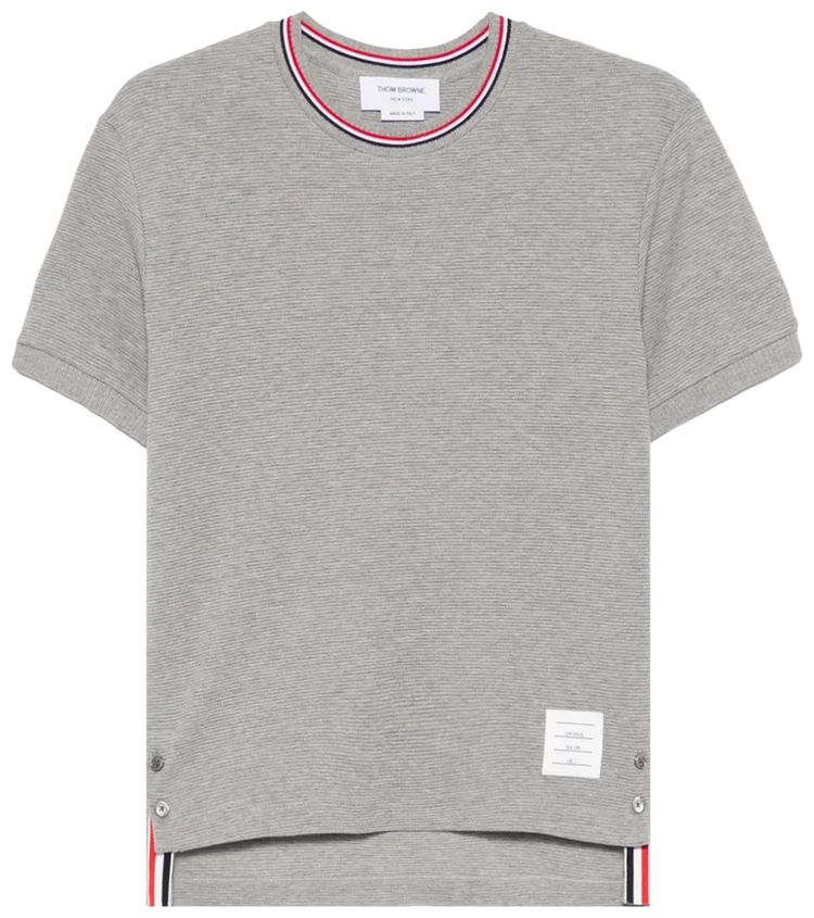Thom Browne Short Sleeve Rib Cuff with RWB Stripe Tee Light Grey