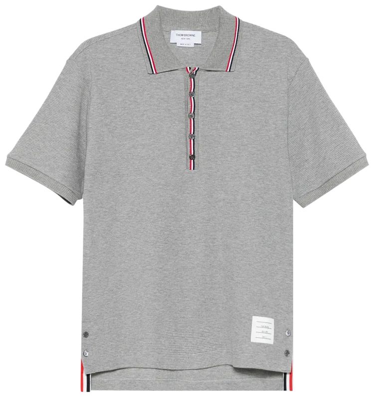 Thom Browne Short Sleeve Rib Cuff Polo with RWB Stripe Light Grey
