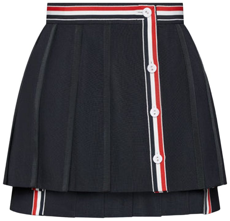 Thom Browne Mini Button Front Pleated Wrap Skirt Black