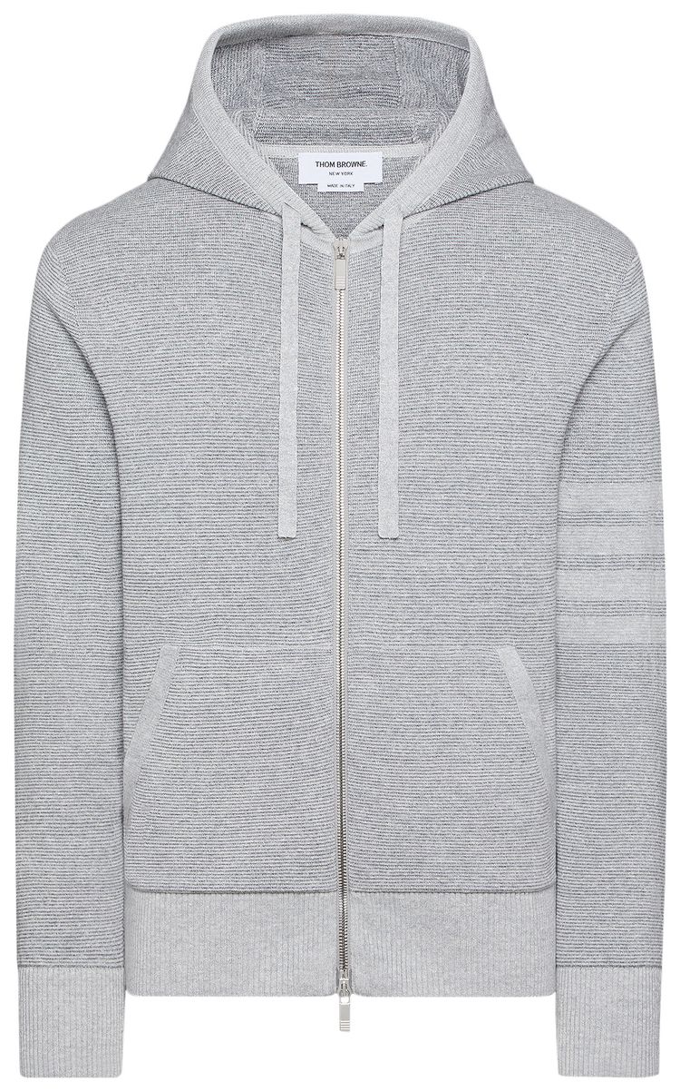 Thom Browne Textured Striped Stitch Relaxed Fit Zip Up Hoodie Tonal Grey