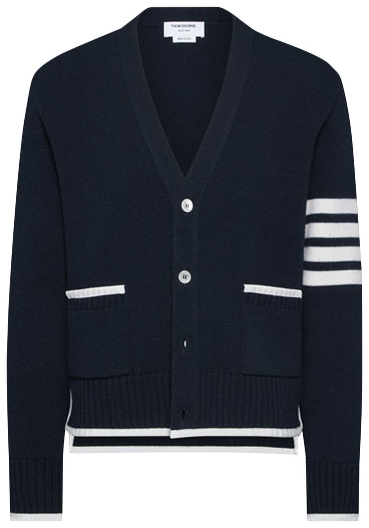 Thom Browne Milano Stitch V Neck Cardigan Navy