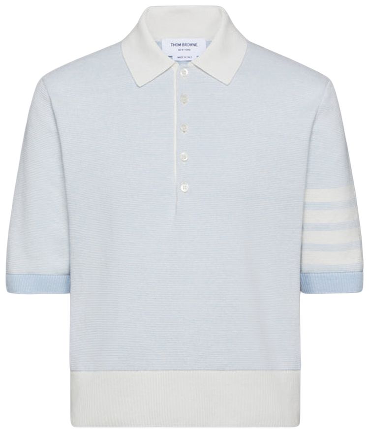 Thom Browne Textured Striped Stitch Relaxed Fit Short Sleeve Polo Light Blue