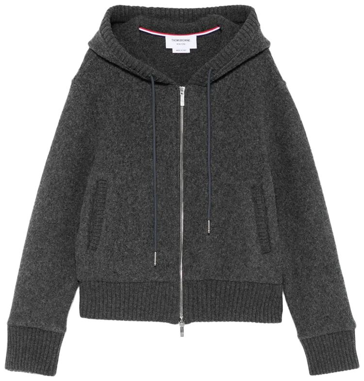 Thom Browne Wool Fleece Zip Up Hoodie Charcoal