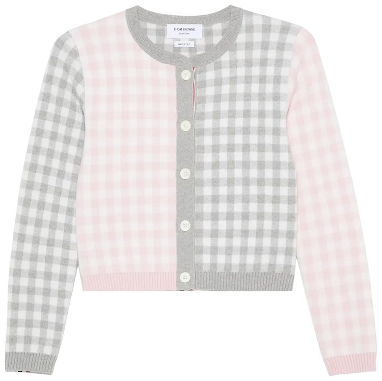 Thom Browne Fun Mix Gingham Check Birdseye Back Jacquard Cropped Crew Neck Knitwear Seasonal Combo