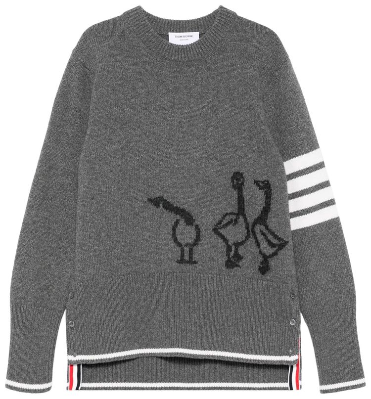 Thom Browne Geese Jersey Intarsia Boxy Crew Neck Knitwear Medium Grey