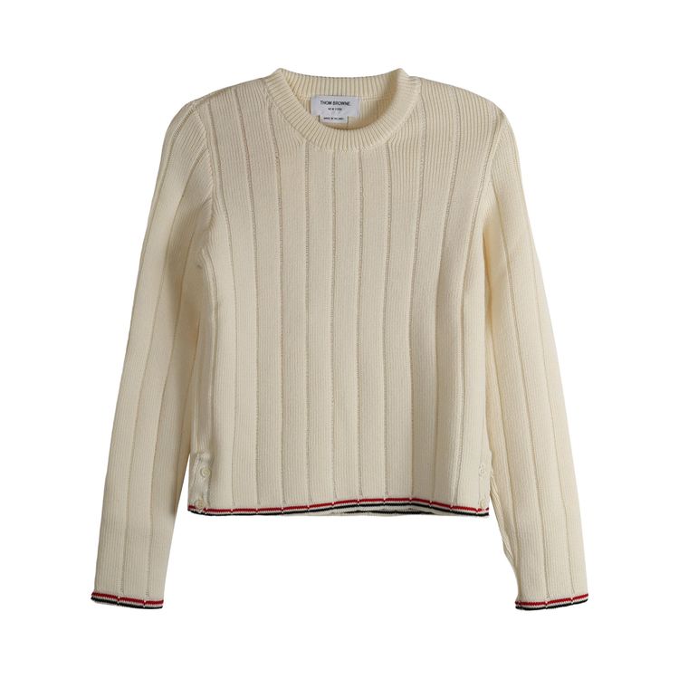 Thom Browne Ladder Full Needle Rib Stitch Crew Neck Knitwear White