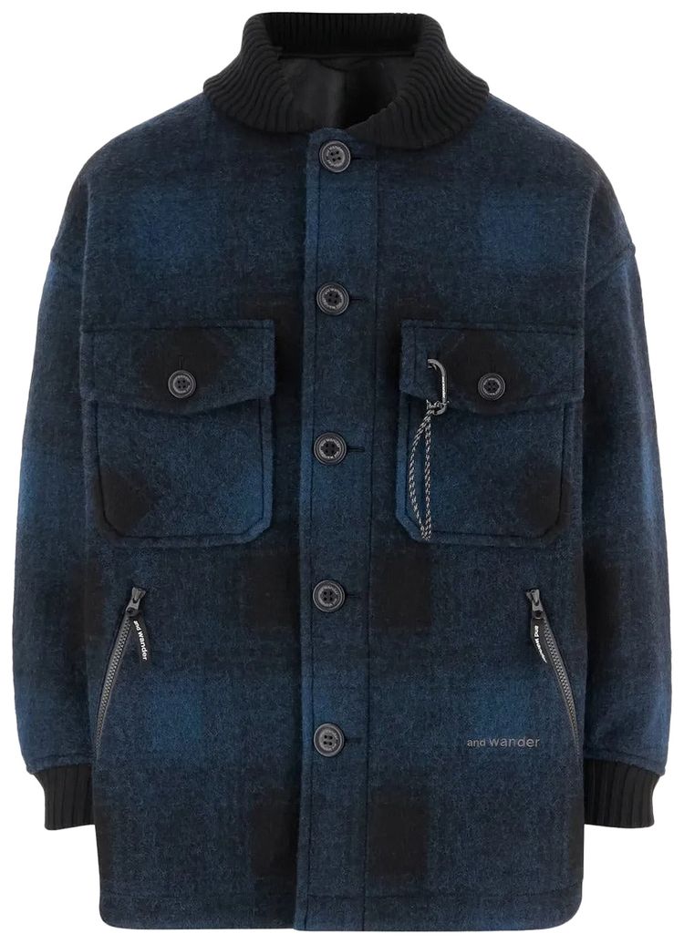 And Wander 49 Wool Shaggy Jacket Navy