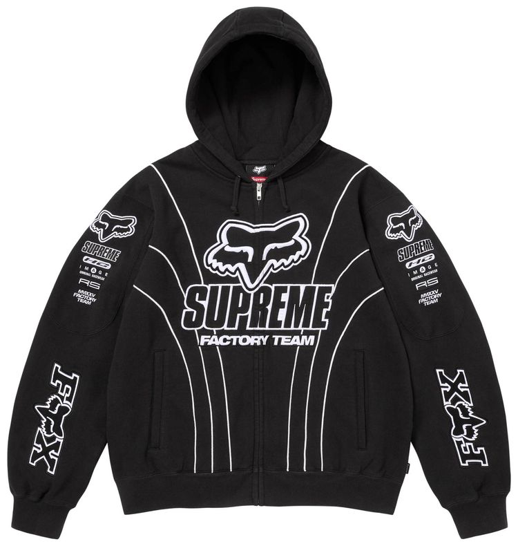 Supreme x Fox Racing Zip Up Hooded Sweatshirt Black